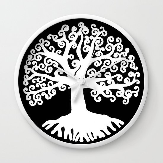 Black And White Abstract Tree Of Life Ii Wall Clock By Vikkart
