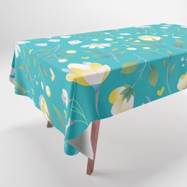 Colourscape Summer Floral Pattern Turquoise Lemon Tablecloth
