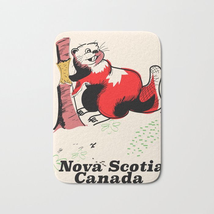 Nova Scotia canada beaver travel poster Bath Mat