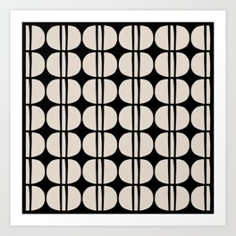 Mid Century Modern Geometric Pattern 157 Mid Mod Black and Linen White Art Print