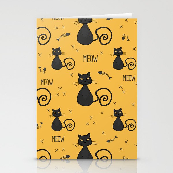 Bossy black cat and fish bones pattern Stationery Cards
