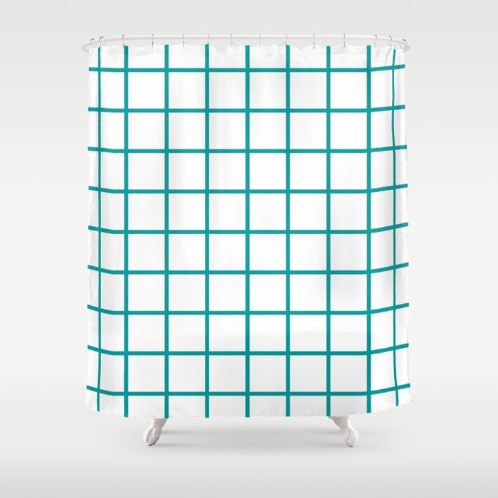 GRID DESIGN (TEAL-WHITE) Shower Curtain