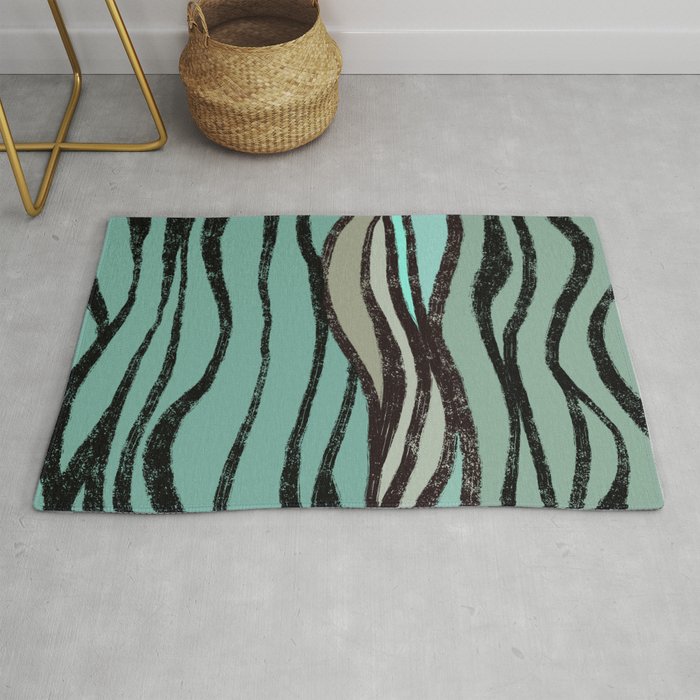 Inky Seagrass Abstract in Vintage Teal  Rug