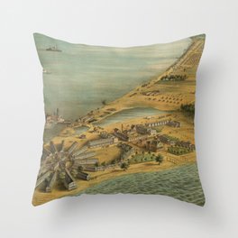 Vintage Pictorial Map of Point Lookout MD (1864) Throw Pillow