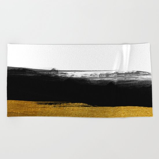 Black and Gold grunge stripes on clear white backround - Stripe- Striped Beach Towel