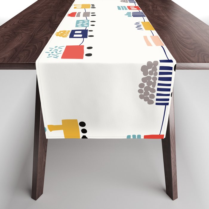 Seamless pattern with cute color trains Table Runner
