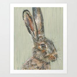 Spring Hare Art Print | Babysroomart, Bunny, Brown, Green, Wildlife, Oil, Painting, Wildhare, Wildanimals, Irishhare 