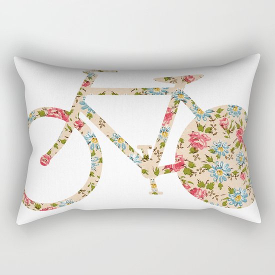 Whimsical cute girly floral retro bicycle Rectangular Pillow