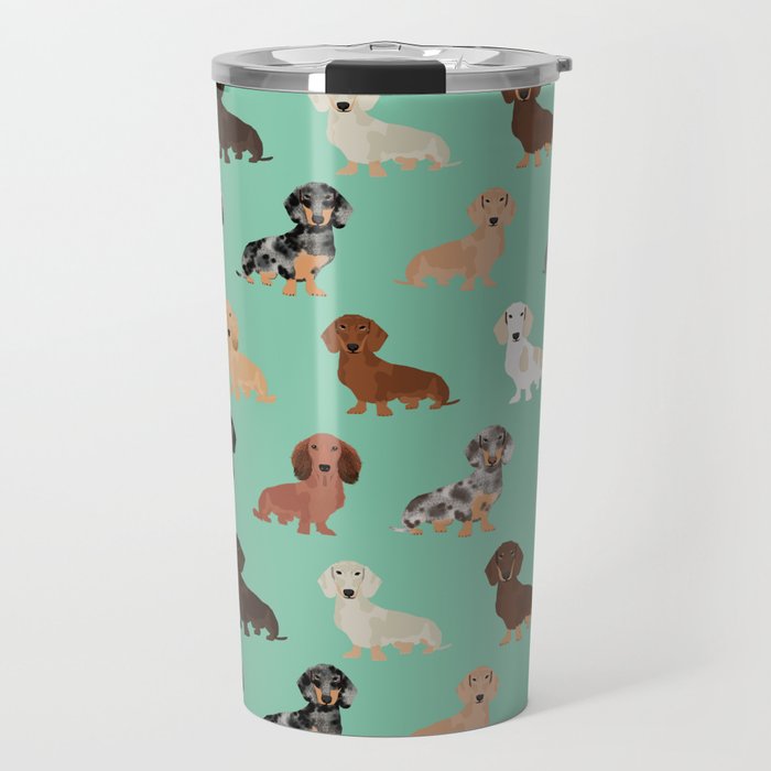 Dachshund dog breed pet pattern doxie coats dapple merle red black and tan Travel Mug