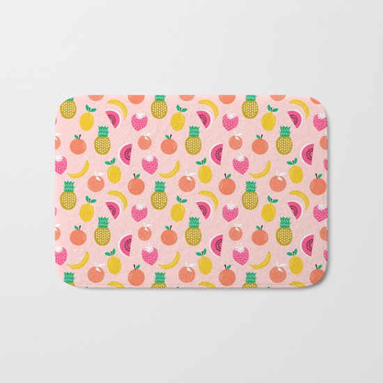 Fruit summer spring pattern print tropical island pineapple cherry strawberry banana fresh hot Bath Mat