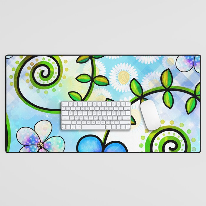 Watercolor Doodle Floral Collage Pattern 02 Desk Mat