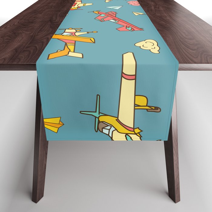 Cloudy Airplane Sky Table Runner