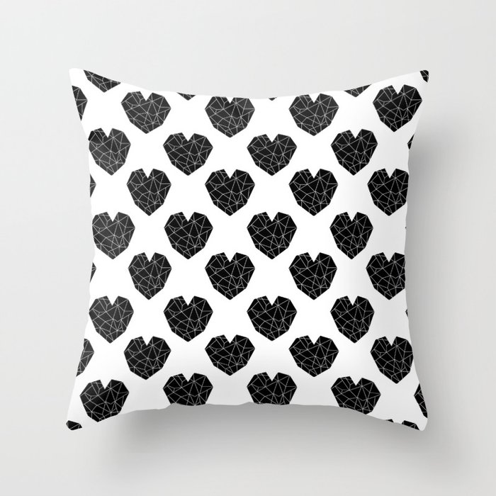 Hearts black and white geometric minimal basic simple design pattern valentines day Throw Pillow