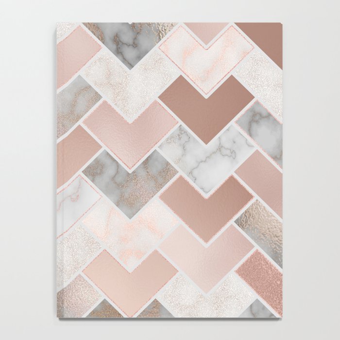 Rose Gold And Marble Geometric Tiles Notebook By Lisaguenraymond Rose Gold And Marble Geometric Tiles Notebook