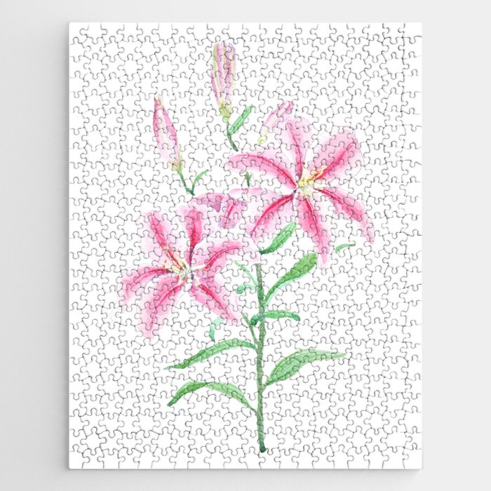 pink lily flower watercolor Jigsaw Puzzle