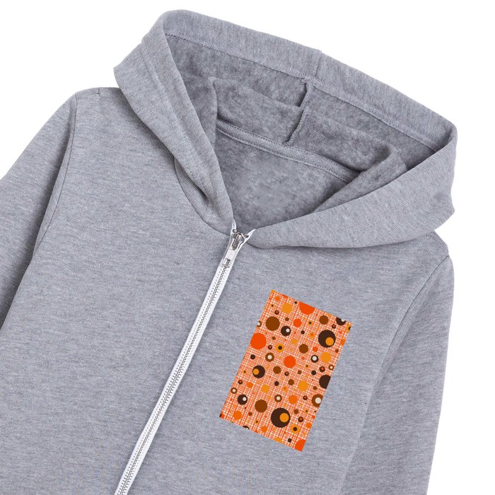 Mid Century Modern Dotty Dots Woven Pattern 2 in Retro 70s Orange and Brown Kids Zip Hoodie