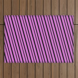 [ Thumbnail: Orchid & Black Colored Striped/Lined Pattern Outdoor Rug ]
