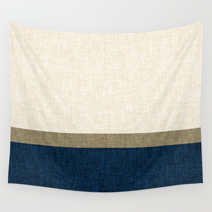 Blue Khaki Almond Modern Crosshatch Stripe Wall Tapestry
