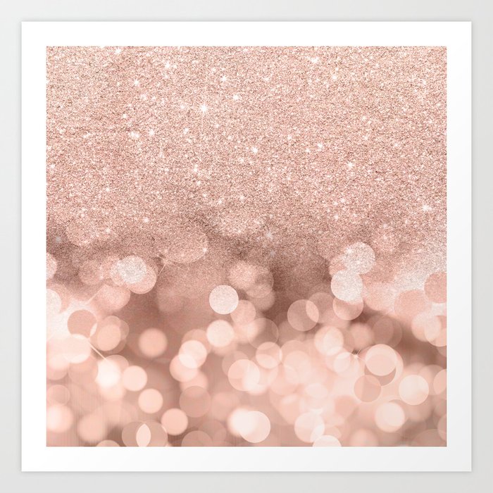 Modern Rose Gold Glitter Ombre Pink Rose Gold Bokeh Sparkles Art