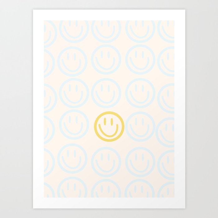 Preppy Smiley Face - Blue and Yellow Art Print