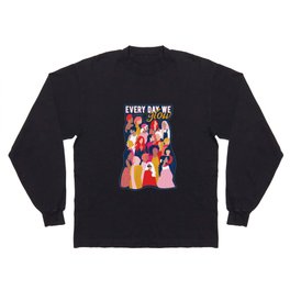 Every day we glow International Women's Day // midnight navy blue background pastel and fuchsia pink coral vivid red and gold humans  Long Sleeve T-shirt