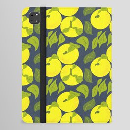 Retro Modern Yellow Tropical Yuzu Fruit On Navy iPad Folio Case