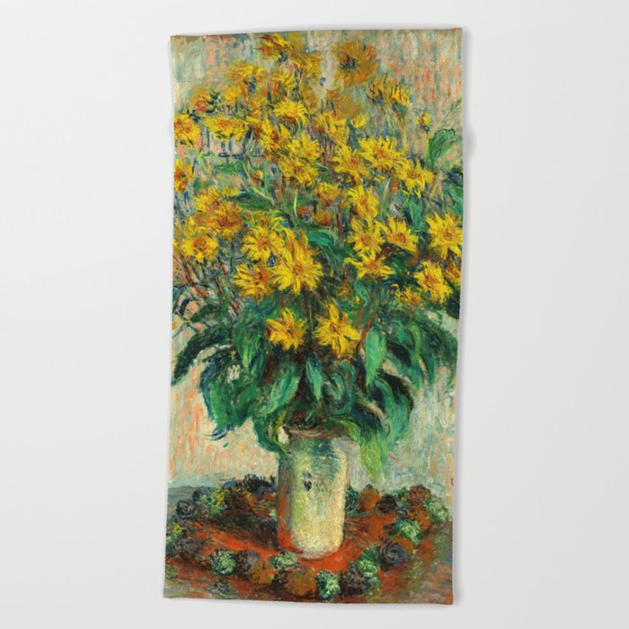 Claude Monet - Jerusalem Artichoke Flowers Beach Towel