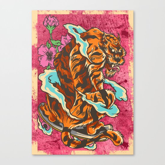 Skating tiger , hidden flower Canvas Print