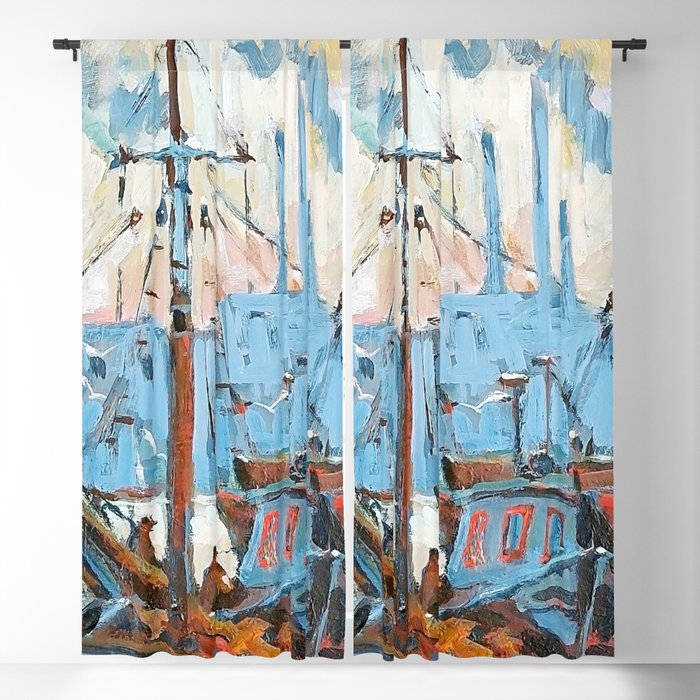 Docked Fishing Boat Painting Blackout Curtain