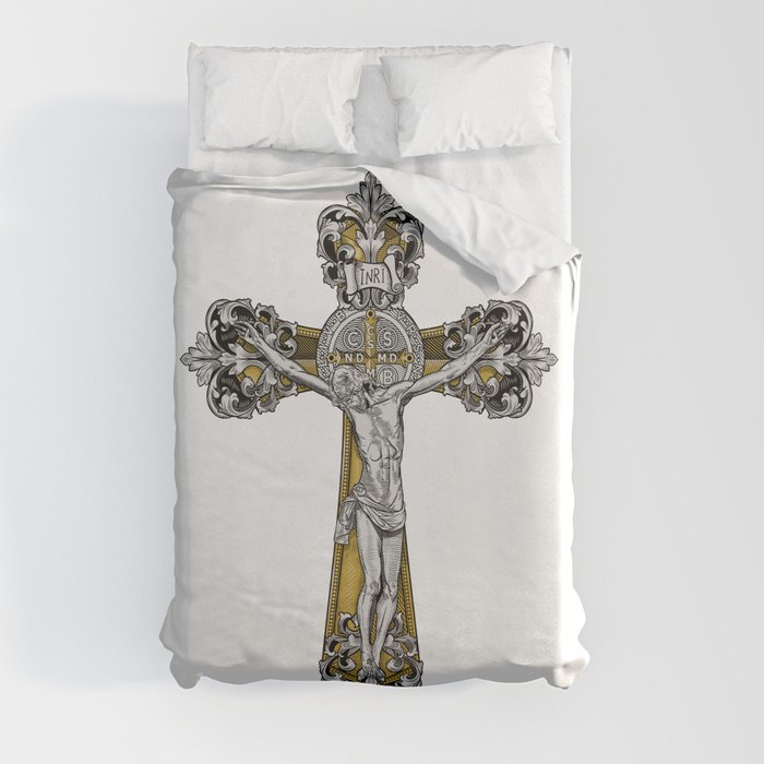 St Benedict Cross Crucifix Duvet Cover