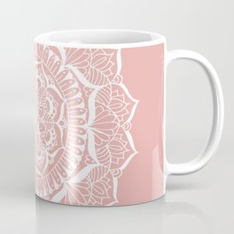 White Flower Mandala on Rose Gold Coffee Mug | Digital, Mandala, Nature, Meditation, Geometric, Pastel, Drawing, Abstract, Flower, Boho 