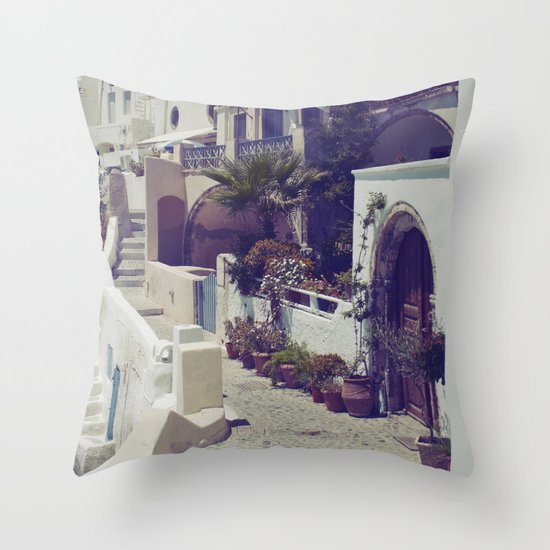 Streets of Santorini I Throw Pillow