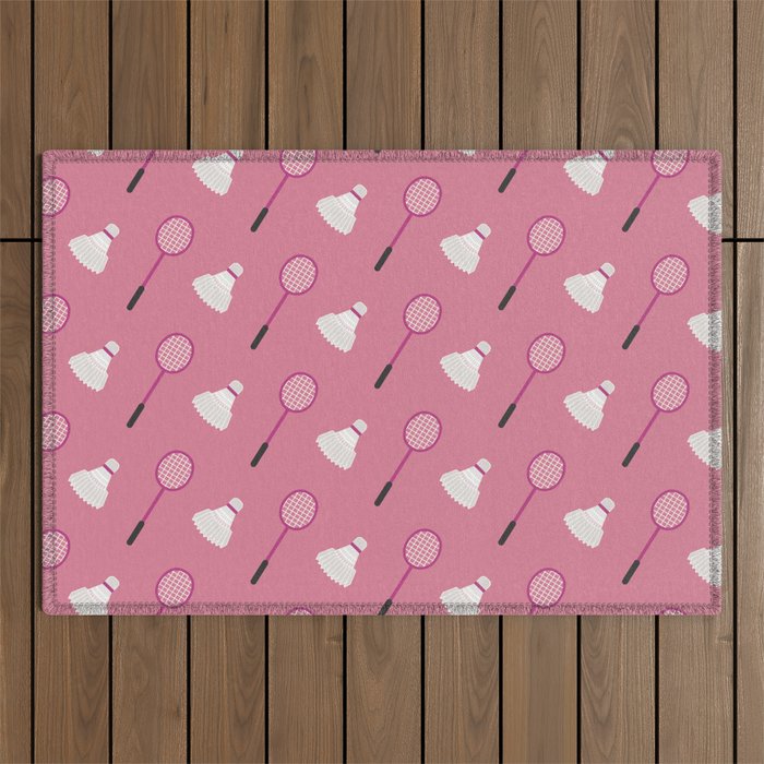 Pink Badminton Pattern Outdoor Rug