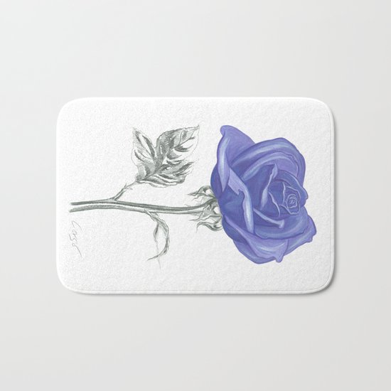 Rose 04 Botanical Flower * Silver Sterling Blue Rose: Love, Honor, Faith, Beauty, Devotion & Wisdom Bath Mat