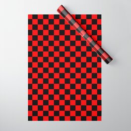 Scarlet and Black Checkerboard Wrapping Paper