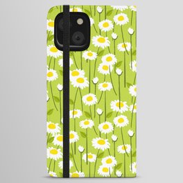 Retro Modern Daisy Flowers Green iPhone Wallet Case