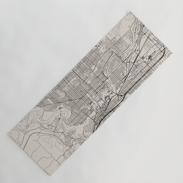 Spokane USA - City Map in Black and White - Minimal Aesthetic Yoga Mat