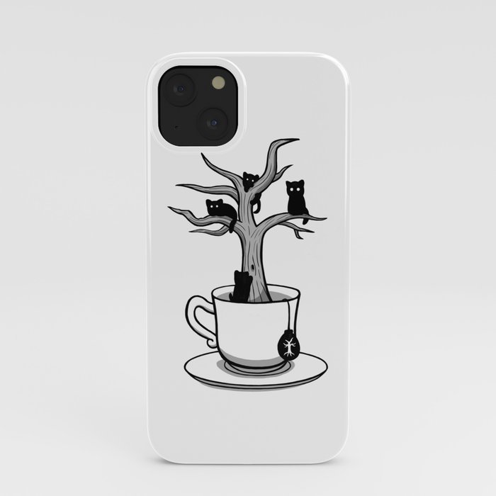 Bare tree with cats growing inside a cup of tea iPhone Case
