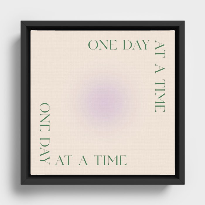 One day at a time | Green Purple Gradient | Motivational quote Framed Canvas