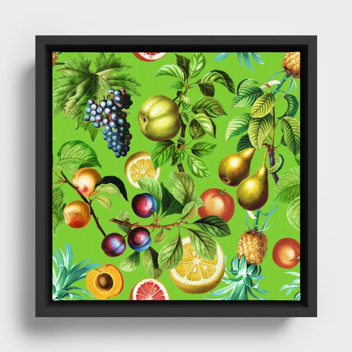 Fruit Pattern On Green Background Framed Canvas