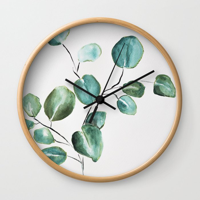 Eucalyptus leaves, illustration, botanical Wall Clock