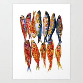 Watercolor Grilled Whole Fish Art Print