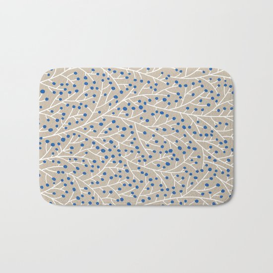 Blue & White Berry Branches Bath Mat
