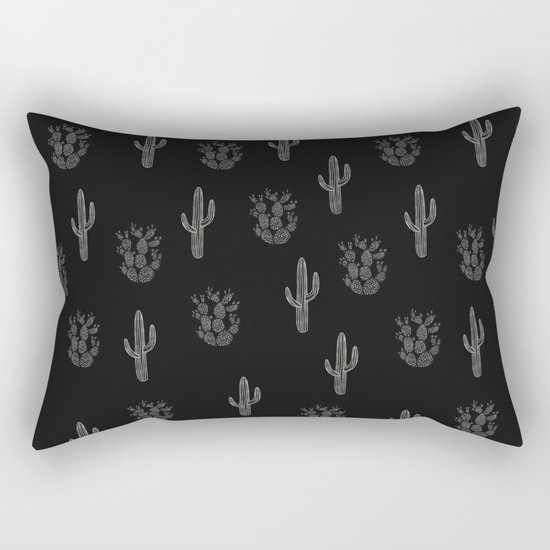 Cactus Pattern Black Rectangular Pillow