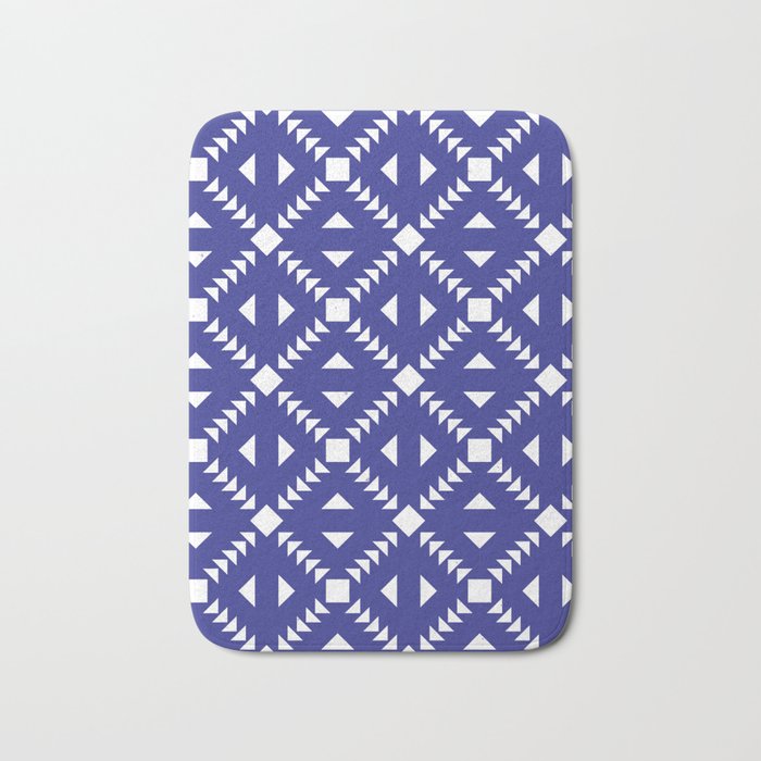 Navy Blue Tiles Retro Pattern Abstract Tiled Moroccan Art Bath Mat