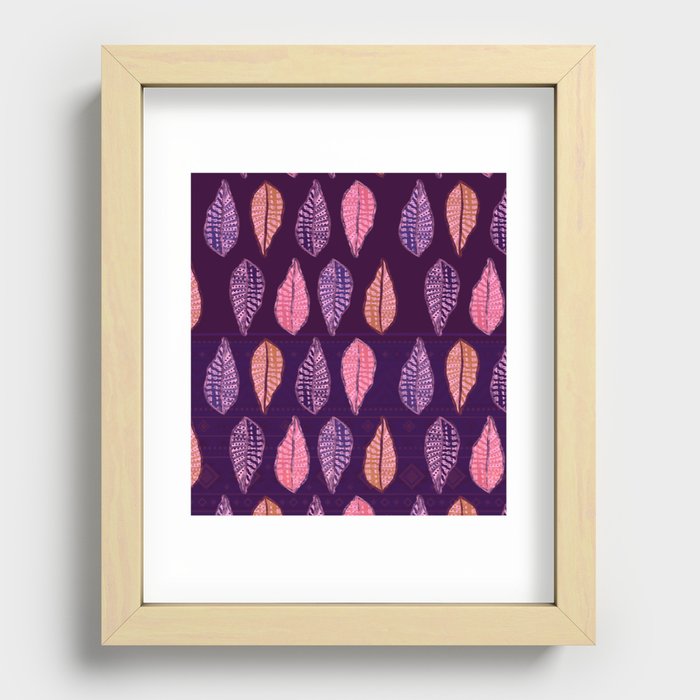  Polynesian Purple Tropical Leaves Pattern Recessed Framed Print