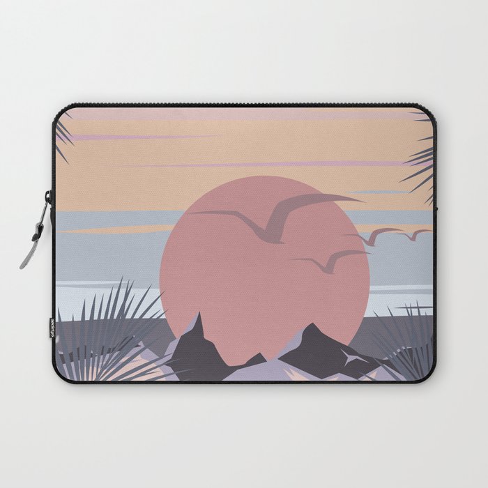Tropical Sunset Minimalistic Landscape With Birds Laptop Sleeve