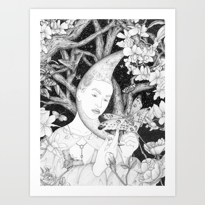 The Moon and Her Moths Art Print