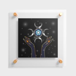 Triple Goddess pagan symbol and hands holding an inverted pentacle Floating Acrylic Print