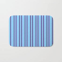 [ Thumbnail: Light Sky Blue, Slate Gray, and Indigo Colored Lines Pattern Bath Mat ]